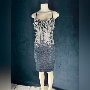 Elegant Black Lace and Beaded Women's Dress by Mandalay